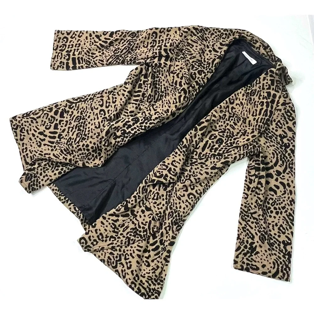 Calvin Klein Cardigan Jacket Women’s Medium Cheetah Print Open Front Ruffled - Picture 2 of 10